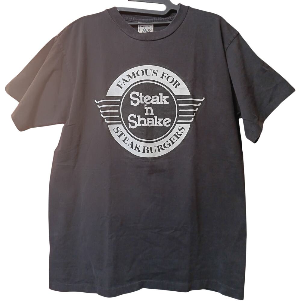Steak 'n Shake Black T-Shirt Size Large Alore Made in U.S.A. VINTAGE